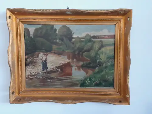 H1457-Ölbild-Öl auf Leinen-Ölgemälde-Landschaftsbild-signiert-gerahmt-Gemälde