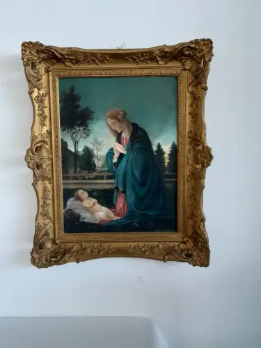 H1458-Ölbild-Heiligenbild-Öl auf Leinen-Ölgemälde-Kunststudie-signiert-gerahmt
