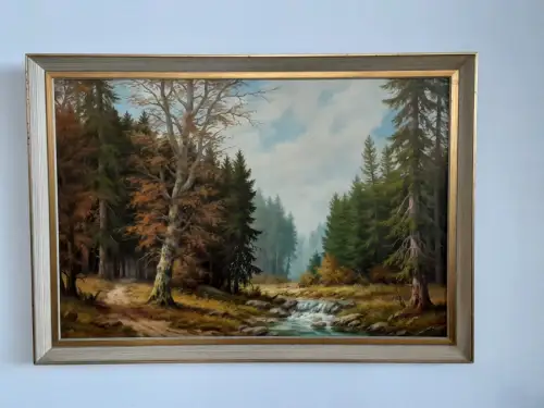 H1459-Ölbild-Öl auf Leinen-Landschaftsbild-Ölgemälde-signiert-gerahmt-Gemälde