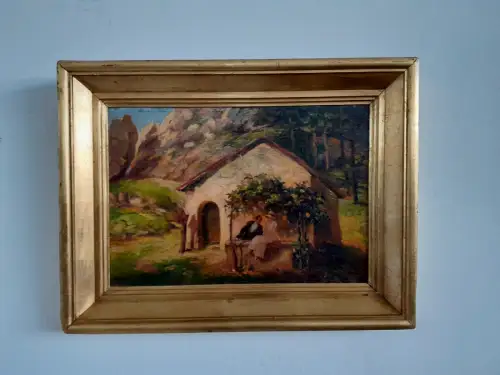 H1465-Ölbild-Öl auf Holz-Landschaftsbild-Ölgemälde-signiert-gerahmt-Bild-Gemälde