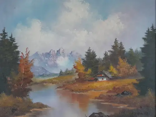 H1469-Ölbild-Öl auf Leinen-Ölgemälde-Landschaftsbild-gerahmt-Bild-Gemälde