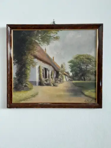 H1470-Ölbild-Landschaftsbild-Öl auf Leinen-Ölgemälde-signiert-gerahmt-Bild