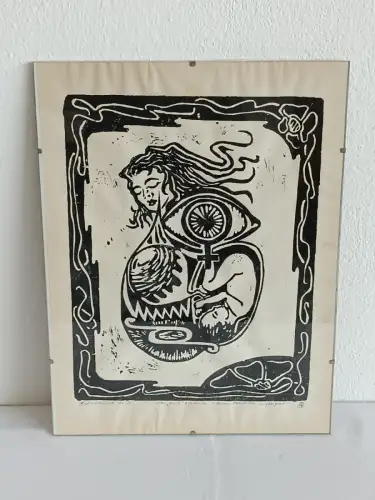 H230-Holzschnitt-Bild-Gemälde-hinter Glas-nummeriert