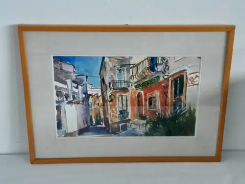 H770-Aquarell-Bild-Gemälde-Landschaftsbild-signiert-gerahmt-hinter Glas