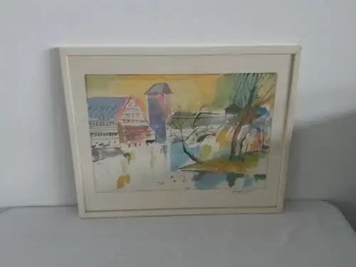 H772-Bild-Druck-Gemälde-Landschaftsbild-signiert-gerahmt-datiert