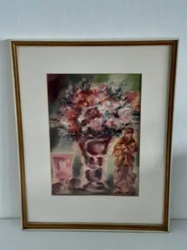 H773-Aquarell-Stillleben-Blumenbild-Gemälde-Bild-signiert-datiert-gerahmt