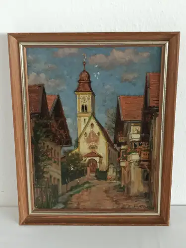 H819-Ölbild-Öl auf Karton-Landschaftsbild-signiert-gerahmt-Ölgemälde-Bild