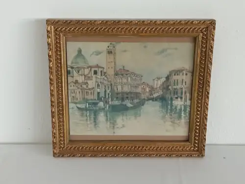 H820-Druck-Bild-Stadtbild-Venedig-gerahmt-Gemälde-datiert