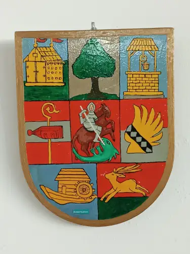 H817-Holzwappen-Kaisermühlen-bemaltes Wappen