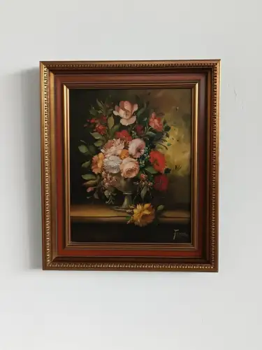 H784-Stillleben-Gemälde-Öl auf Leinen-gerahmt-signiert-Ölbild-Blumenbild