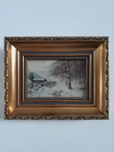 H1480-Kunstdruck-auf Karton-Winterlandschaft-Landschaftsbild-gerahmt-Bild