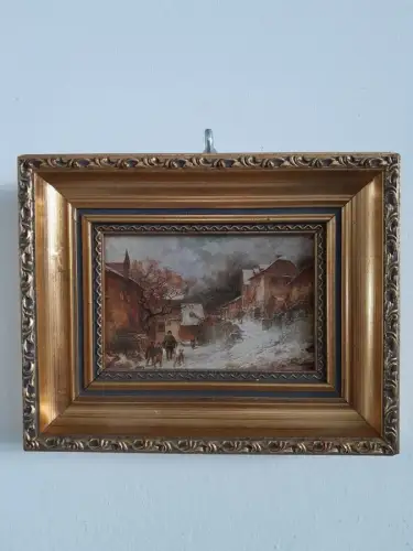 H1483-Kunstdruck-auf Karton-Dorfleben-Gemälde-gerahmt-Bild-Dorflandschaft