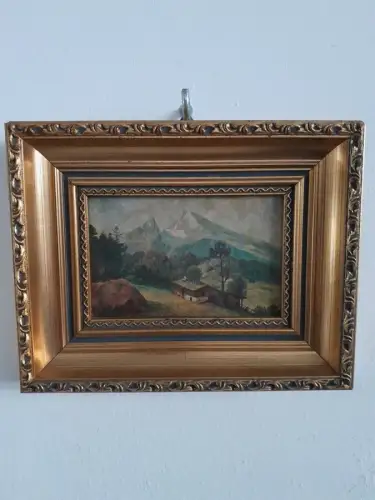 H1484-Kunstdruck-auf Karton-Landschaftsbild-gerahmt-Bild-Gemälde-Berglandschaft