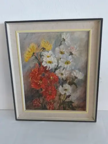 H1507-Ölbild-Öl auf Leinen-Stillleben-Gemälde-Bild-Blumenbild-signiert-gerahmt