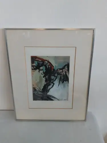 H1512-Aquarell-Abstrakte Kunst-Bild-Passepartout-hinter Glas-signiert-gerahmt