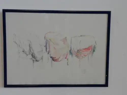 H1519-Bild-Gemälde-Mischtechnik-"Der Sessel"-datiert-signiert-gerahmt