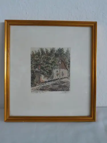 H832-Landschaftsbild-Farbradierung-Gemälde-Bild-Salmannsdorf-signiert-gerahmt-