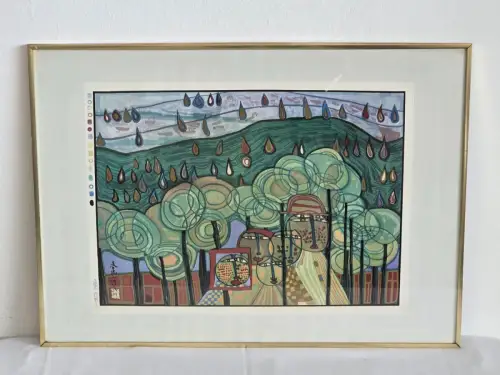 H1449-Kunstdruck-Friedensreich Hundertwasser-gerahmt-hinter Glas-Bild-