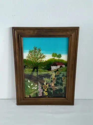 H1014-Glasmalerei-Bild-signiert-gerahmt-Landschaftsbild-