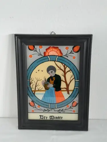 H1012-Glasmalerei-Der Winter-Malerei-gerahmt