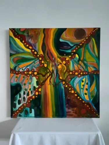 H1326-Ölbild-moderne Kunst-Öl auf Leinen-Ölgemälde-signiert-datiert-