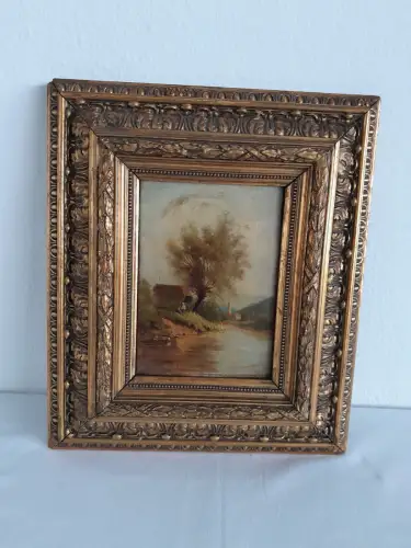 H708-Landschaftsbild-Öl auf Holz-Ölbild-Ölgemälde-gerahmt-Bild-