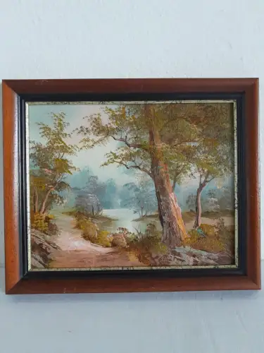 H704-Landschaftsbild-Öl auf Leinen-Ölbild-Ölgemälde-gerahmt-Bild-