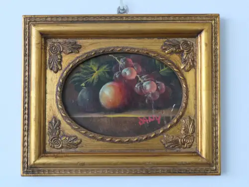 H87-Ölbild-Ölgemälde-Öl auf Holz-Stillleben-Früchte-signiert-gerahmt