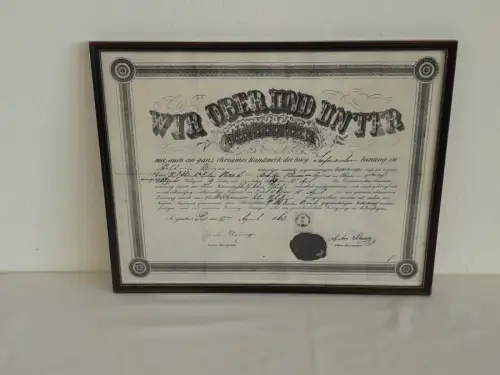 H756-Urkunde-gerahmt-hinter Glas-Lehrbrief-