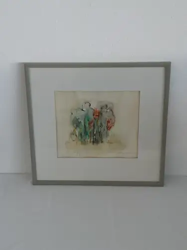 H1042-Aquarell-Dschungel-Gemälde-Bild-Passepartout-hinter Glas-signiert-gerahmt-