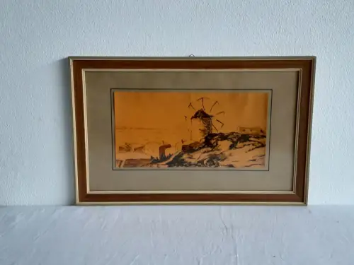 H526-Landschaftsbild-Gemälde-Bild-Griechenland-Mykonos-Filzstiftzeichnung-