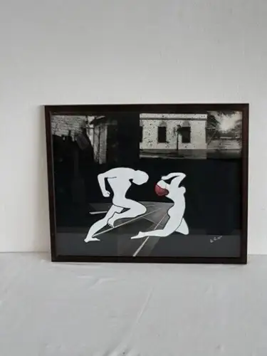 H1344-Collage-moderne Kunst-Gemälde-Bild-gerahmt-signiert-hinter Glas-