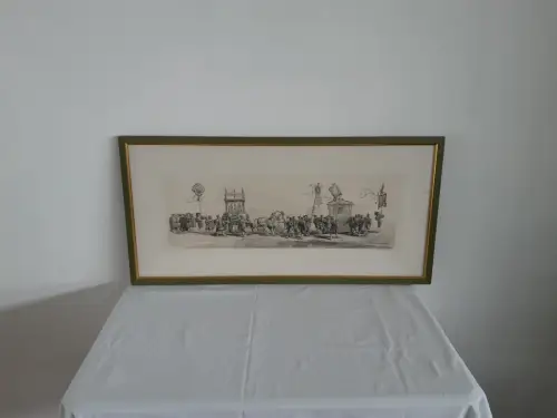 H643-Druck-Szenerie-signiert-gerahmt-Passepartout-