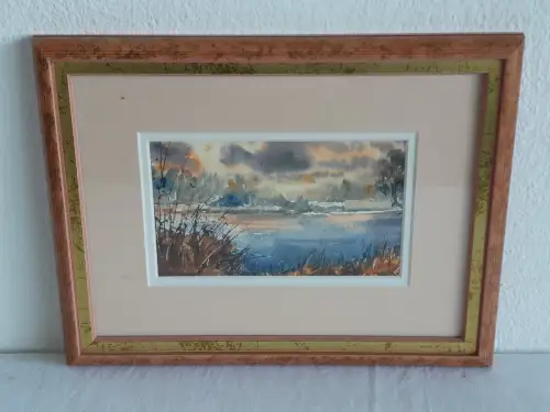 H541-Aquarell-Landschaftsbild-Gemälde-hinter Glas-Passepartout-Bild-hinter Glas-