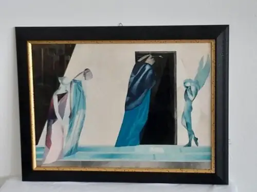 H1350-Collage-moderne Kunst-Gemälde-Bild-signiert-gerahmt-hinter Glas-