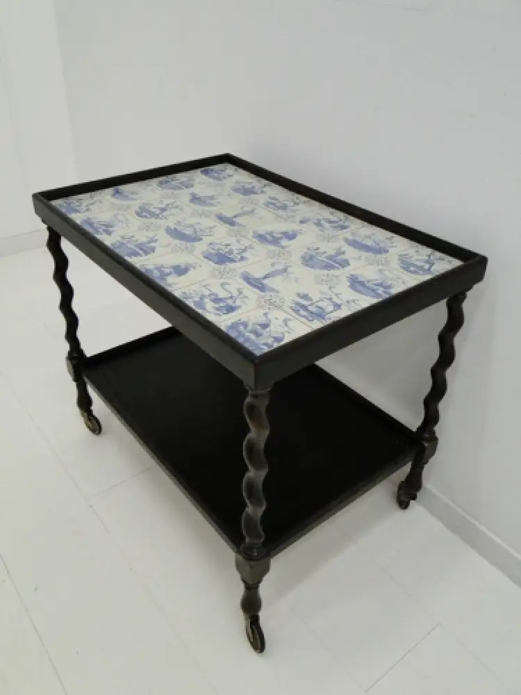 2907-Servierwagerl-Dinett-Rollbar-Servierwagen-Fliesen holländisches Motiv-Bar- 1