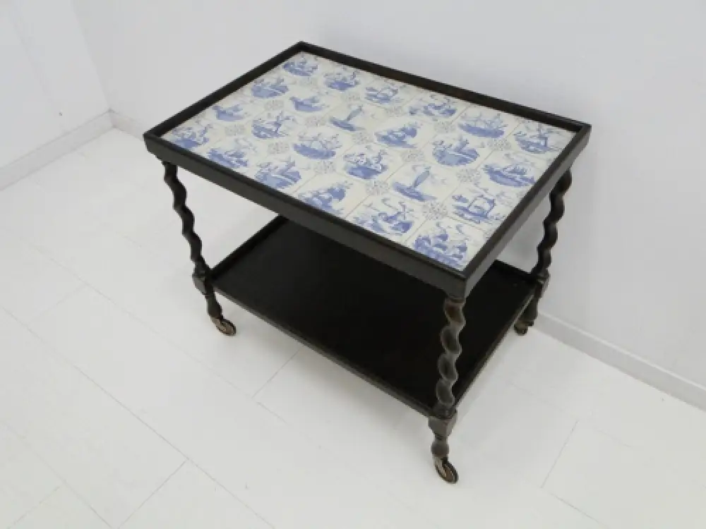 2907-Servierwagerl-Dinett-Rollbar-Servierwagen-Fliesen holländisches Motiv-Bar- 2