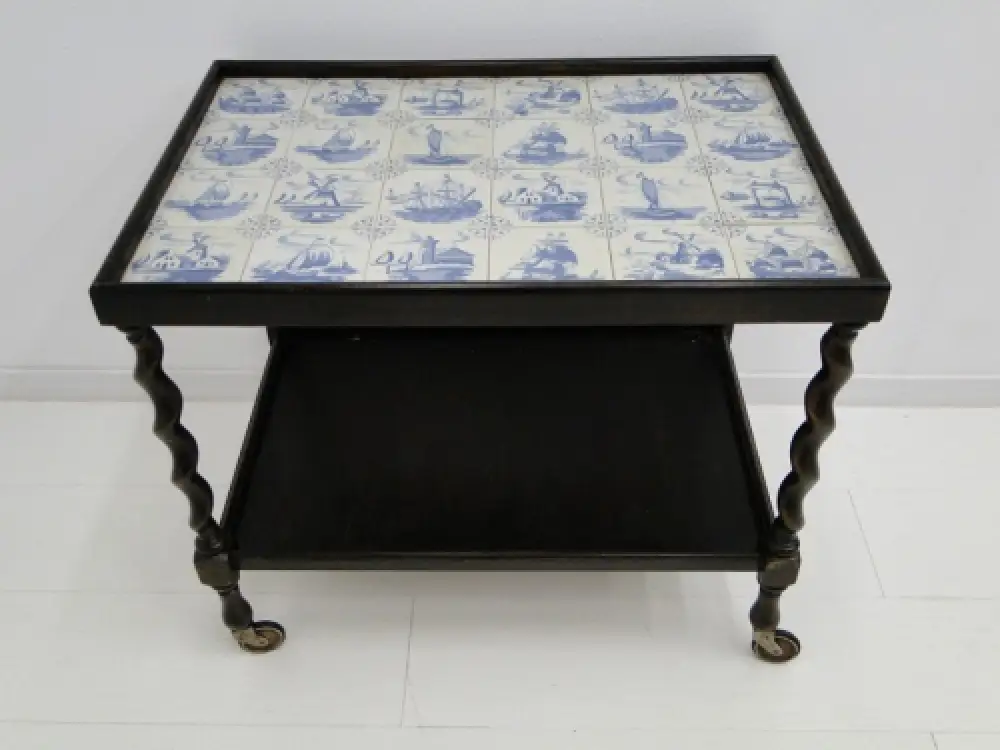 2907-Servierwagerl-Dinett-Rollbar-Servierwagen-Fliesen holländisches Motiv-Bar- 4