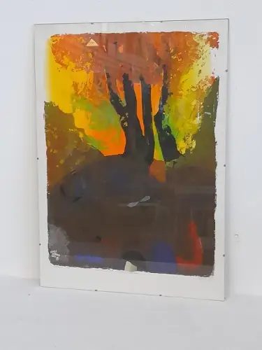 H1532-Bild-Lithographie-Landschaftsbild-Probedruck-Der Schatten-signiert-datiert