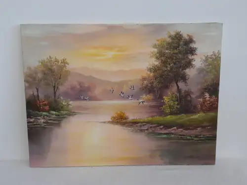 H1530-Ölbild-Öl auf Leinen-Landschaftsbild-Ölgemälde-signiert-Naturbild-Bild