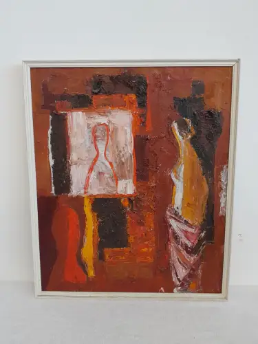 H1529-Ölbild-Öl auf Leinen-Abstrakt-Ölgemälde-signiert-gerahmt-Bild-Gemälde