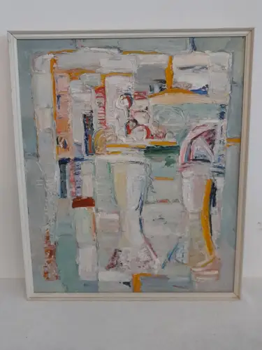 H1528-Ölbild-Öl auf Leinen-Abstrakt-Ölgemälde-signiert-gerahmt-"3 Grazien"-Bild