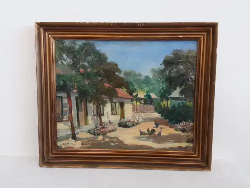 H1522-Ölbild-Öl auf Leinen-Landschaftsbild-signiert-gerahmt-Ölgemälde-datiert