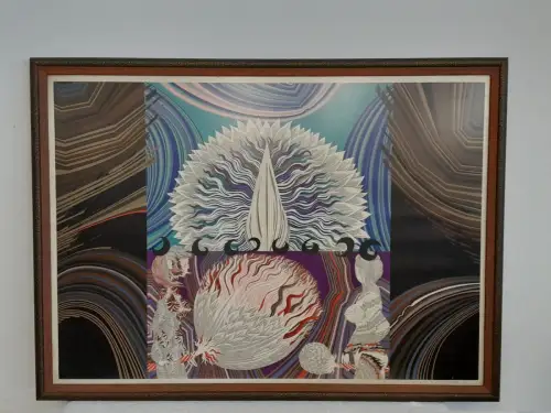 H1521-Druck-Lithographie-Bild-hinter Glas-gerahmt-"Die praktikablen Blumen"