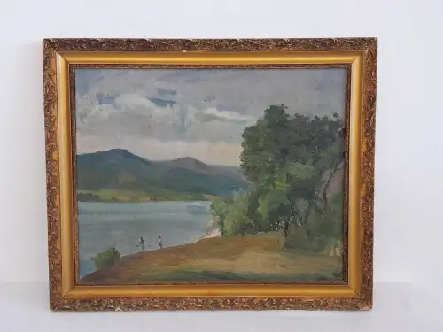 H1523-Ölbild-Ölgemälde-Öl auf Leinen-Landschaftsbild-gerahmt-Bild-Gemälde