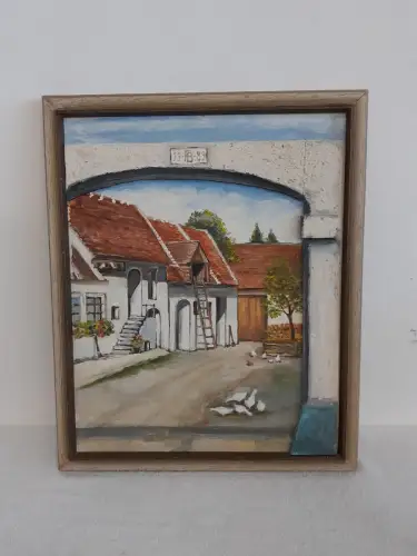 H1525-Ölbild-Öl auf Holz-Ölgemälde-Mischtechnik-signiert-gerahmt-datiert