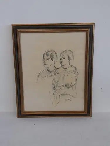 H1534-Bild-Bleistiftzeichnung-Portrait-Gemälde-signiert-gerahmt