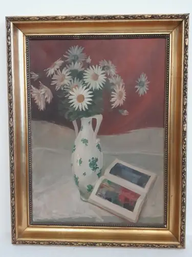 H1535-Ölbild-Öl auf Leinen-Stillleben-Ölgemälde-signiert-gerahmt-Bild-Gemälde