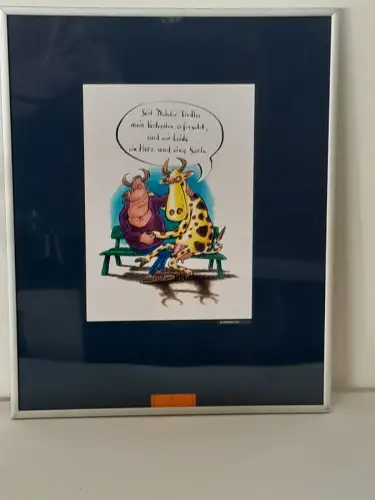 H1173-Tuschezeichnung-coloriert-Nummer 93-Bild-Passepartout-hinter Glas-gerahmt-
