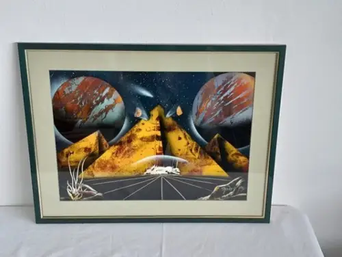 H1097-Abstrakt-Bild-Mischtechnik-Passepartout-hinter Glas-gerahmt-signiert-